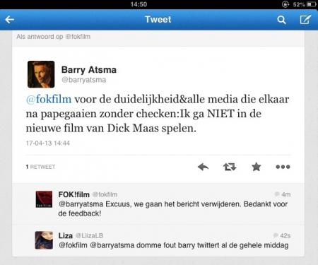 Tweet Barry Atsma Prooi