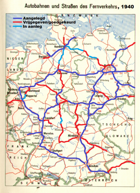 Kaartje snelwegennet 1940