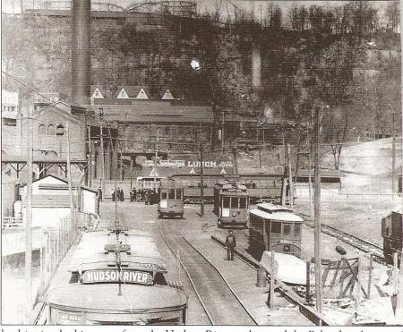 Palisades op de achtergrond van trolley-eindstation, begin 20e eeuw