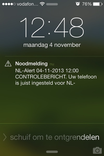 NL-Alert pas om 12.48 ontvangen. (Foto: Roel Cobben)