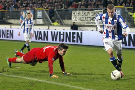 Heerenveenspeler Alfred Finnbogason omspeelt hier keeper Filip Kurto van Roda JC. Finnbogason gaat op weg naar de goal maar waar is Kurto ondertussen mee bezig? (Foto: Pro Shots)