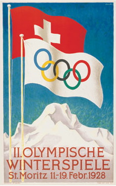 De poster voor de Winterspelen in Sankt Moritz in 1928 (WikiCommons/http://www.olympic.org)