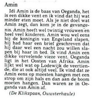 Ook de Friese jeugd was niet dol op Amin (Uit de Leeuwarder Courant van 14 april...