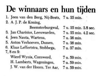 De winnaars en hun tijden (Leeuwarder Courant 3 februari 1954)