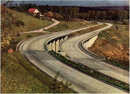 Autobahn; kleurenfoto uit de jaren dertig