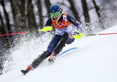 Shiffrin op weg naar een grote voorsprong in de eerste run (Foto: PRO SHOTS/GEPA)