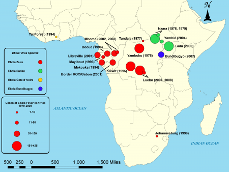 Ebola-uitbraken in Afrika vanaf 1979