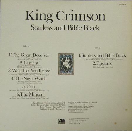 King Crimson - Starless And Bible Black back