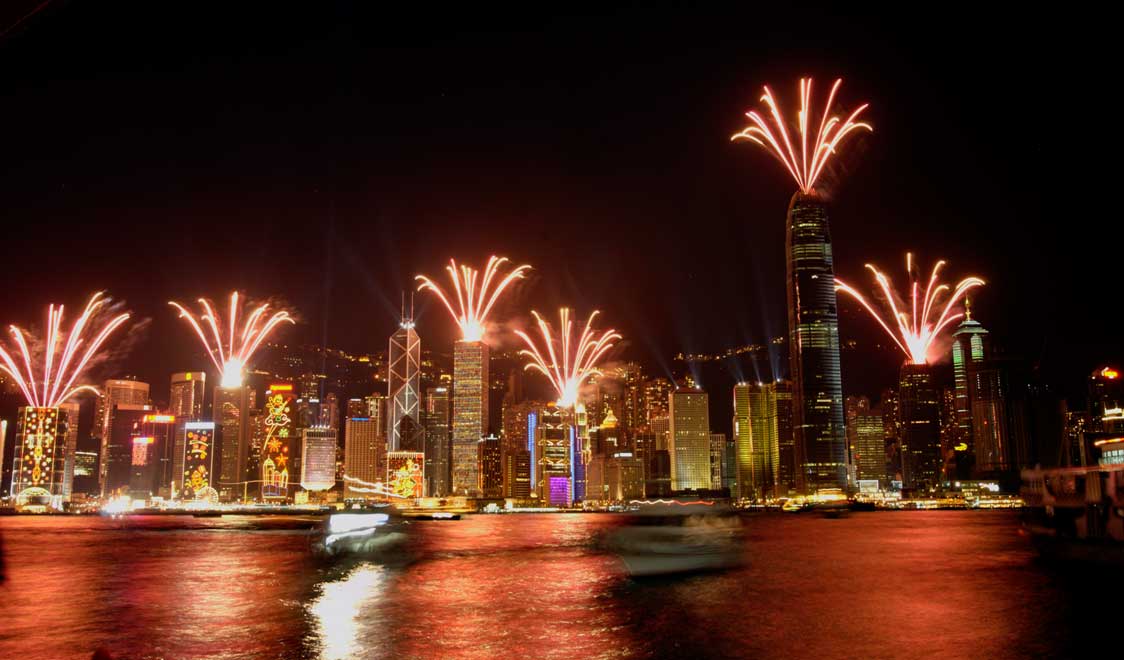 Hong Kong Skyline vuurwerk