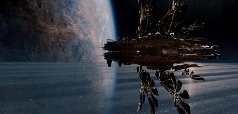 Jupiter Ascending: ruimteschip bij planeet
