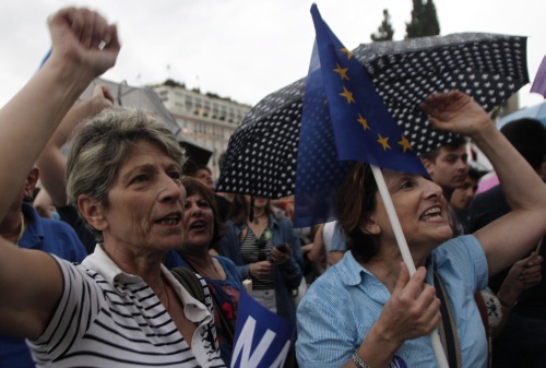 Voorstanders eurovoorstel betogen in Athene