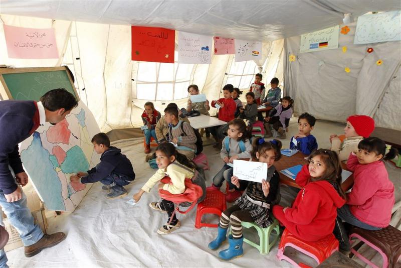 Vluchtelingen massaal op school in Libanon