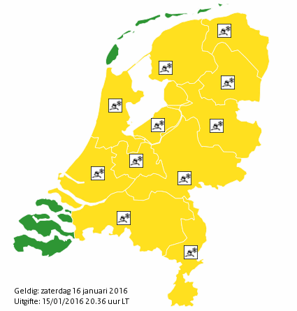 Code geel voor vrijwel heel Nederland (Foto: KNMI)