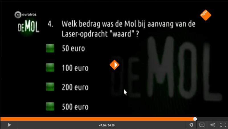 Wie is de Mol? 2016 - Aflevering 3: executietest, vraag 4: geen 150 euro?