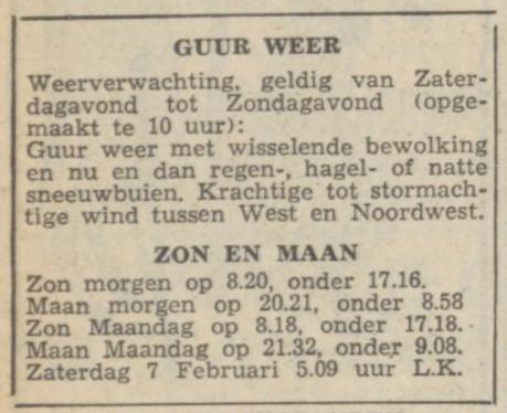 Het weerbericht van 31 januari 1953 (Nieuwsblad Van Het Noorden)