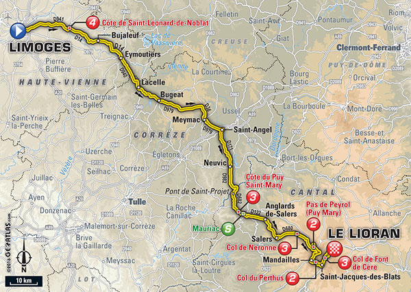 De route van vandaag (Bron: Letour.fr) De route van vandaag (Bron: Letour.fr)