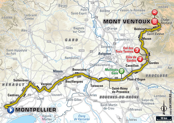 Het gebied waar de renners in rijden (Bron: LeTour.fr)