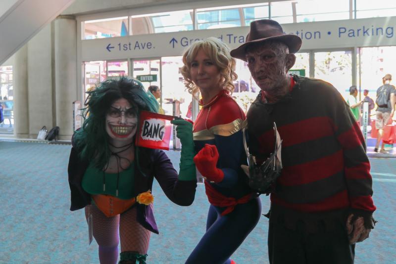 Alle soorten fandoms kruisen elkaar tijdens Comic-Con. Maar Captain Marvel is natuurlijk ook niet bang voor Freddy of de Joker (Foto: Yuen Li)