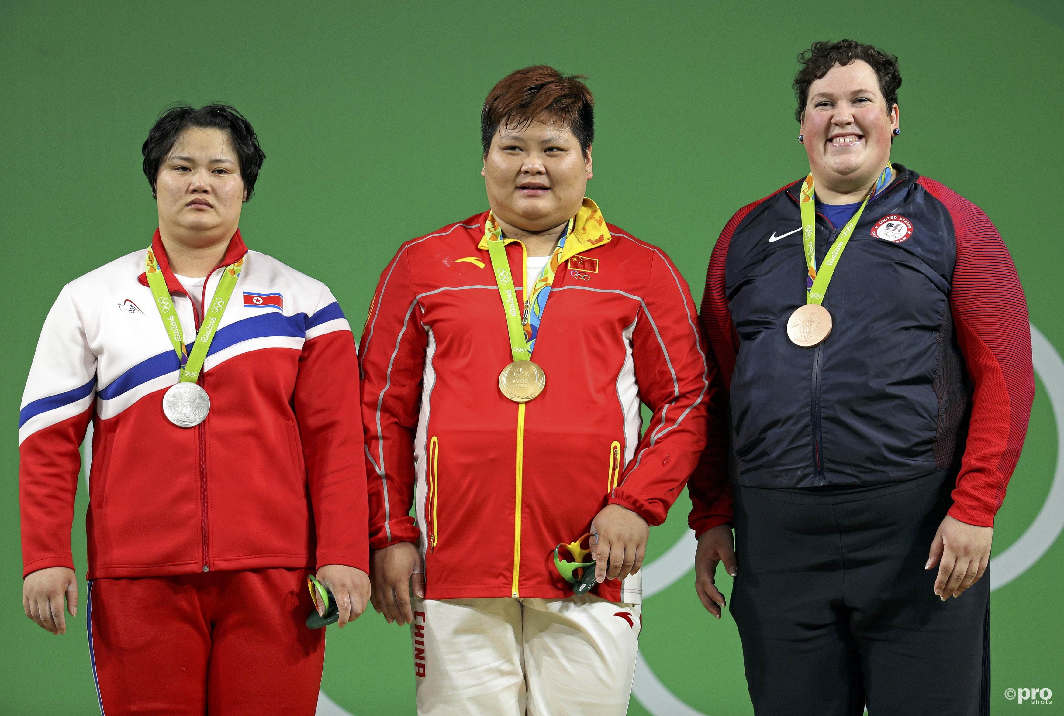 Het podium van de superzwaargewichten, met Kim, Meng en Robles (PROSHOTS/Action Images)
