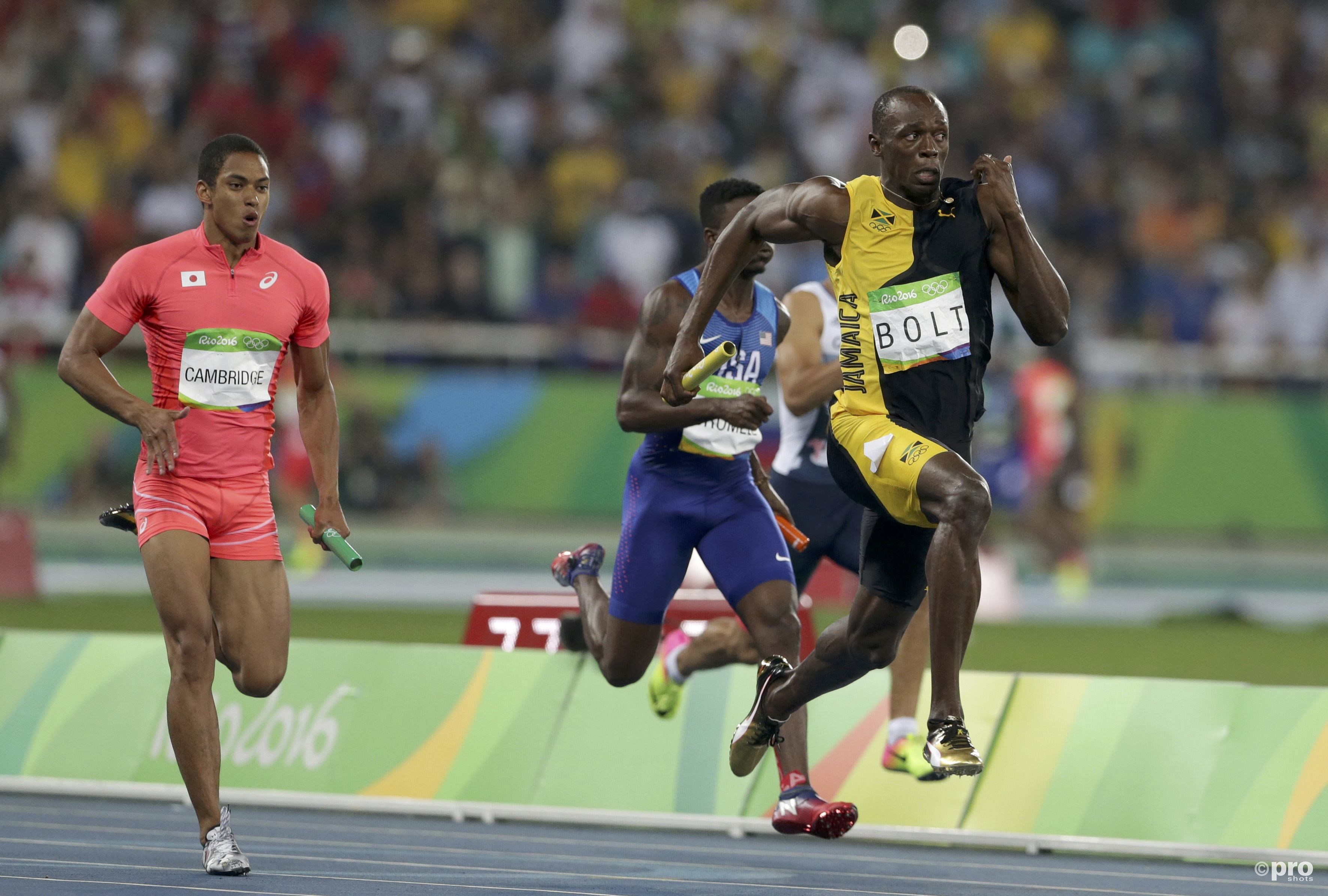 Bolt snelt nog één keer richting de finish op de Olympische Spelen (PROSHOTS/Action Images)