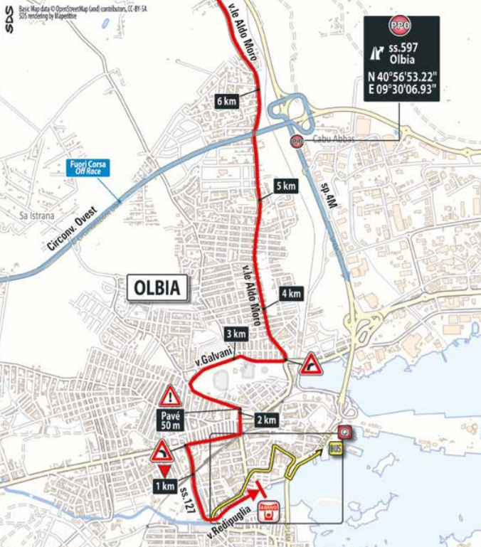 De laatste kilometers van vandaag (Bron: Giro d'Italia) De laatste kilometers van vandaag (Bron: Giro d'Italia)