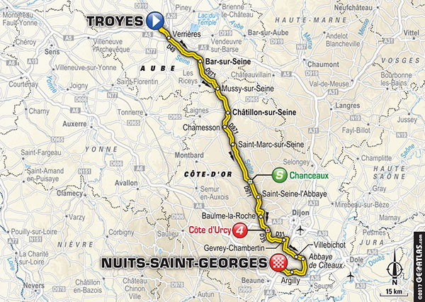 De route van vandaag (Bron: Letour.fr) De route van vandaag (Bron: Letour.fr)