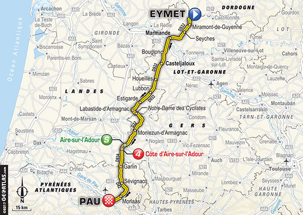 De route van vandaag (Bron: Letour.fr) De route van vandaag (Bron: Letour.fr)