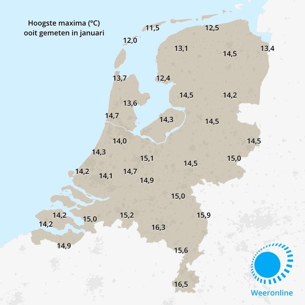 Nu al warmste 24 januari ooit (Foto: Weeronline.nl)