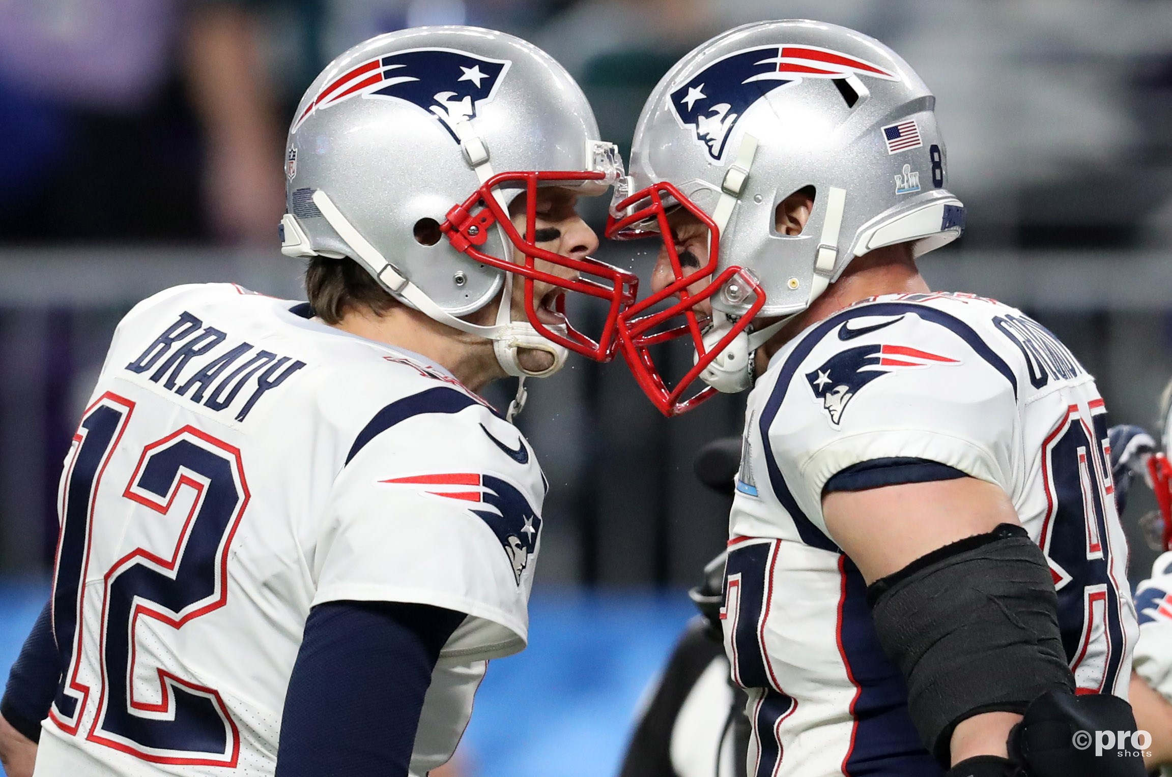 De Super Bowl is intens zoals we hier zien met Tom Brady en Rob Gronkowski (Pro Shots / Action Images)