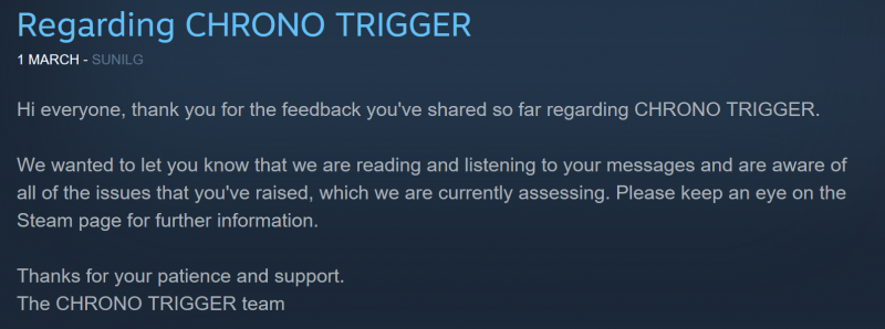 Chrono Trigger Steam persbericht