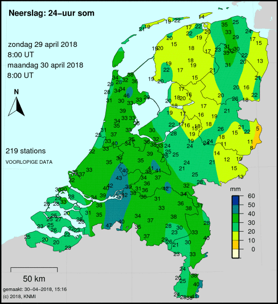 Neerslagkaart (Foto: KNMI)