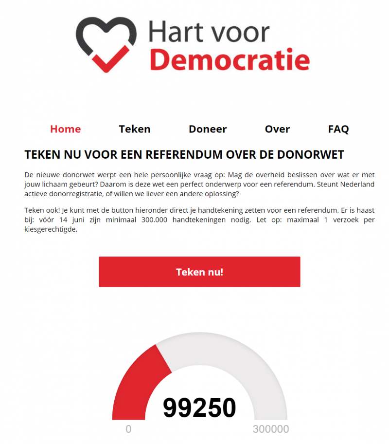 Bijna 100.000 stemmen voor donorreferendum (screenshot: Hart voor Democratie)