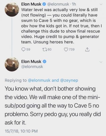 Elon Musk noemt grotduiker 'pedo' (Twitter)