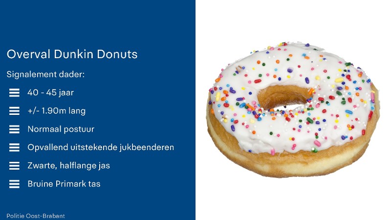 Dunkin Donuts in Eindhoven overvallen (afbeelding: Politie.nl)