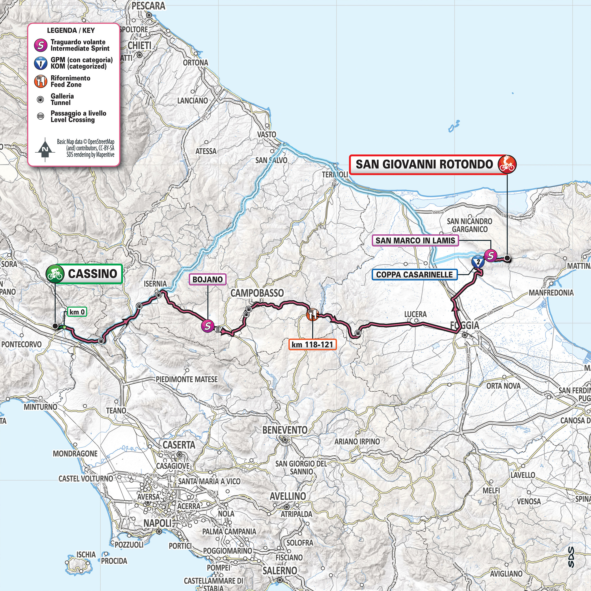 De route van vandaag (Bron: Giro d'Italia) De route van vandaag (Bron: Giro d'Italia)