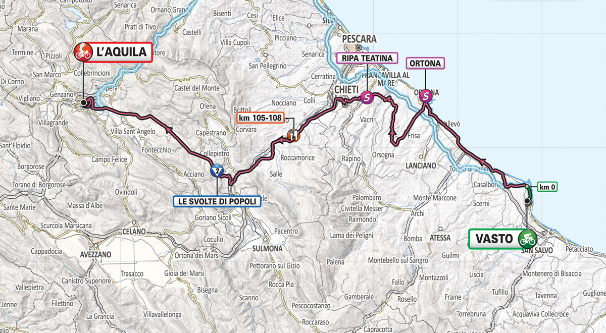 De route van vandaag (Bron: Giro d'Italia) De route van vandaag (Bron: Giro d'Italia)