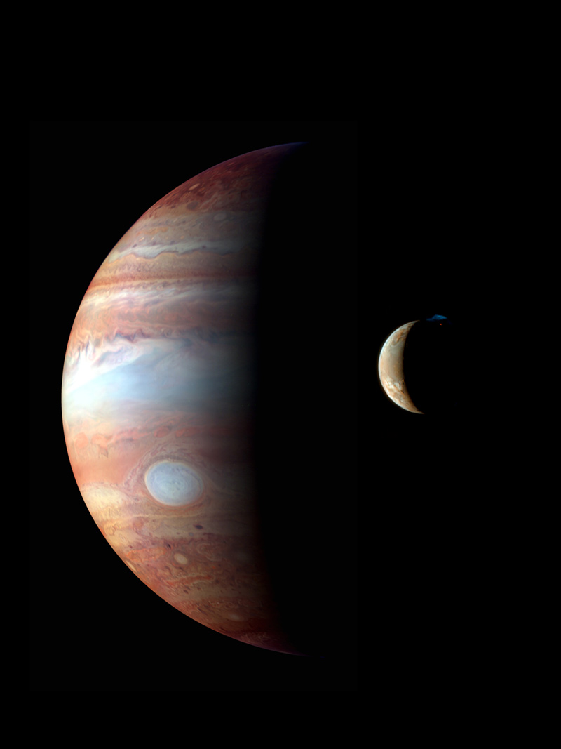 Jupiter en Io (Maan van Jupiter), foto gemaakt door de New Horizons ruimtesonde in 2007 (Foto: Nasa)