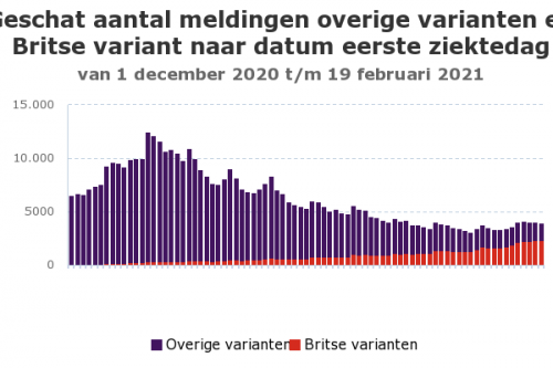 Geschat aantal meldingen COVID-19 varianten en Britse variant vanaf 1 dec 2020 (Foto: RIVM)