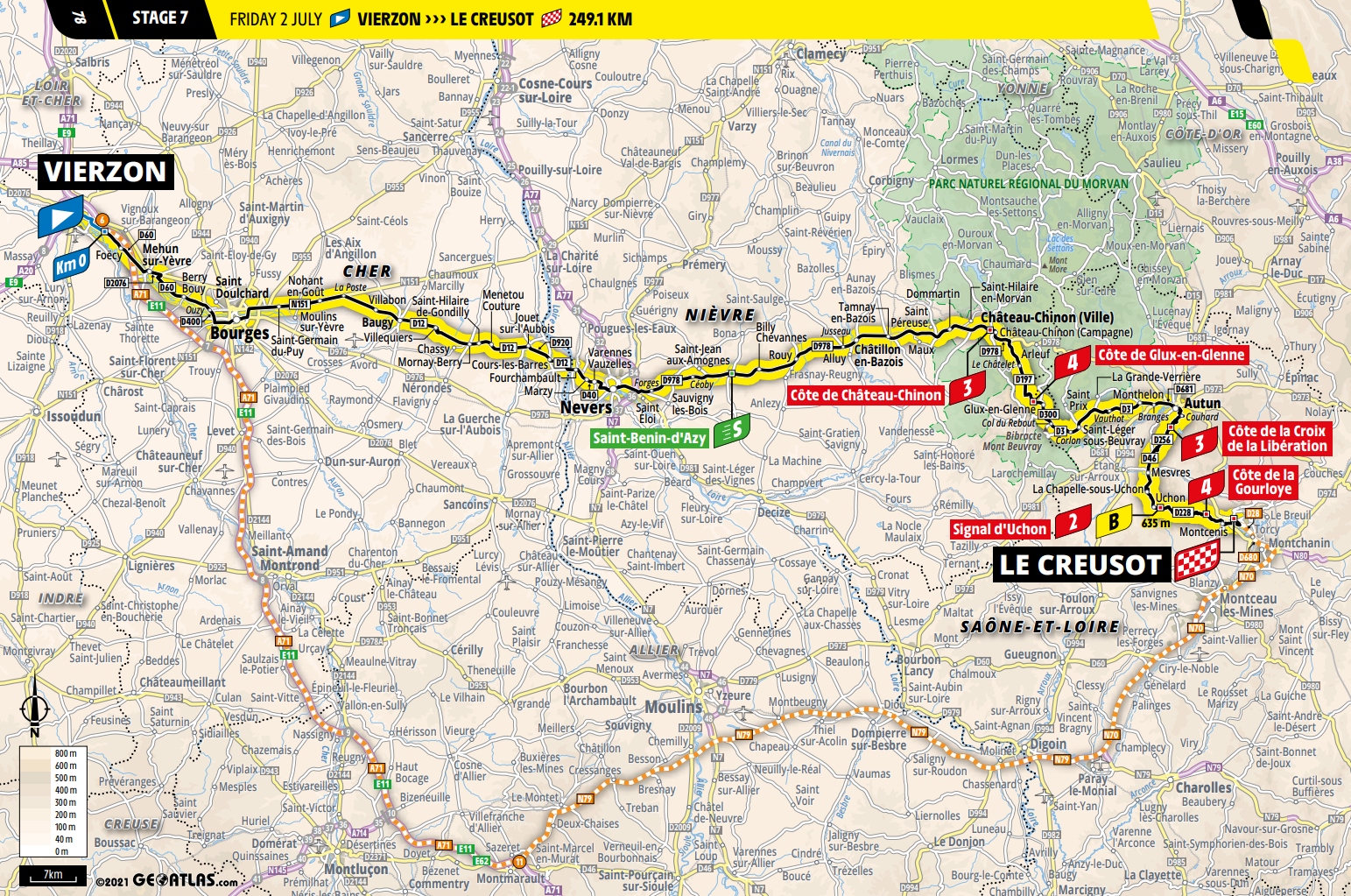 De route van vandaag (Bron: Tour de France) De route van vandaag (Bron: Tour de France)