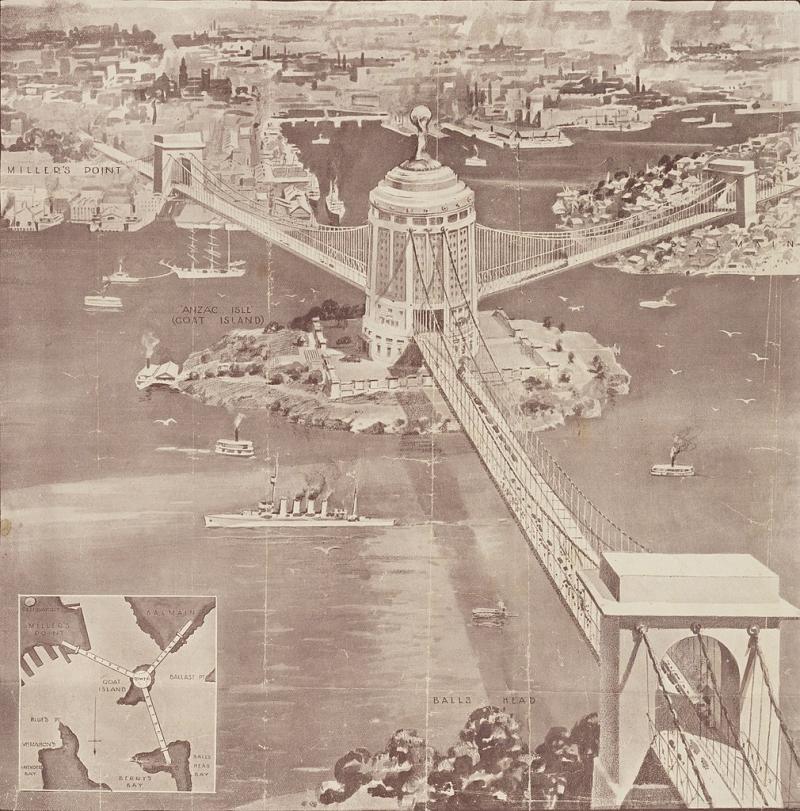 Het plan voor de brug in Sydney door Ernest Stowe (WikiCommons/Mitchell Library, State Library of New South Wales)