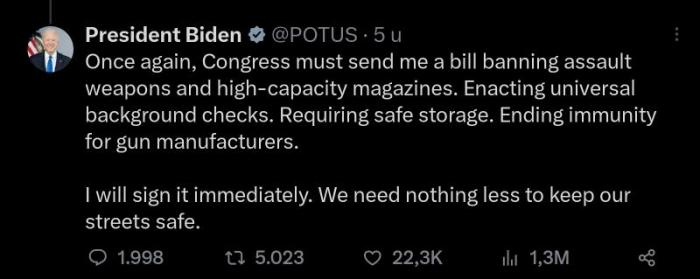Joe Biden op Twitter 7 mei 2023