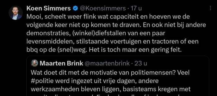 Hoofdbestuurder Nederlandse Politiebond Koen Simmers 28 mei 2023 via Twitter 