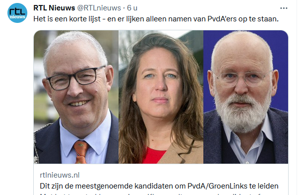 Wie wordt nieuwe partijleider GLPvdA ? ( Tweet- RTLNieuws 19-7-2023)