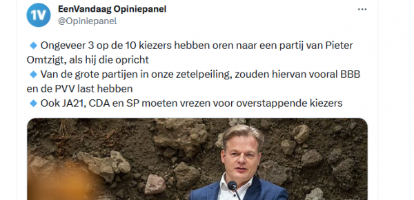 Gaat Pieter Omtzigt een eigen partij oprichten? ( Tweet 250723 EenVandaag)