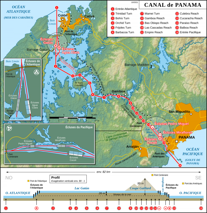 Panama kanaal kaart (@WikimediaCommons) Panama kanaal kaart (@WikimediaCommons)