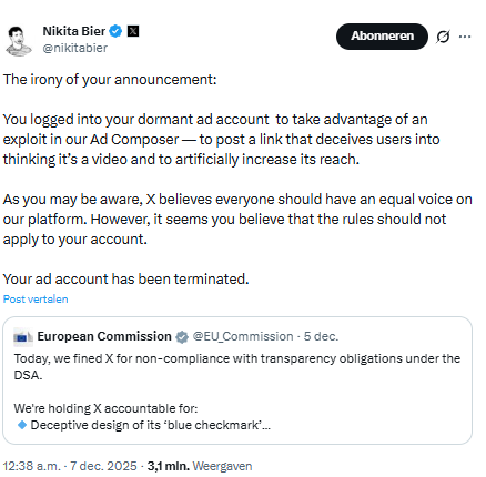 EU Account geblokkeerd na schending gebruiksvoorwaarden X