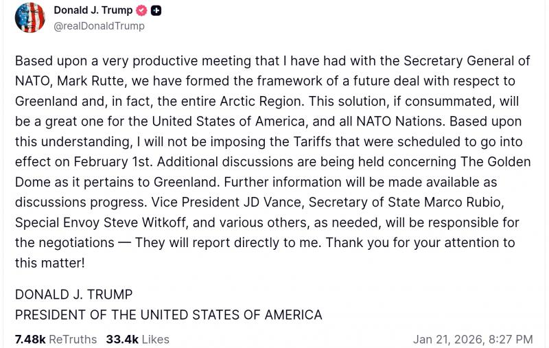 Akoord raamwerk Groenland Trump met Rutte (https://truthsocial.com/@realDonaldTrump/115934734335579278) 