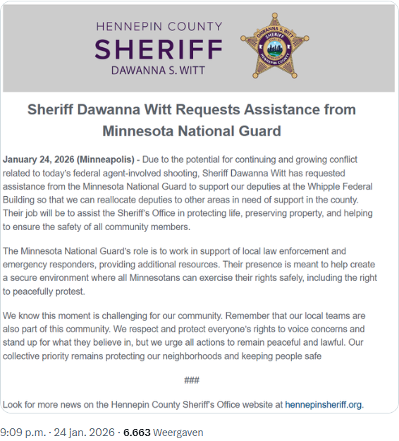 De oproep van de Sheriff om hulp van de National Guard