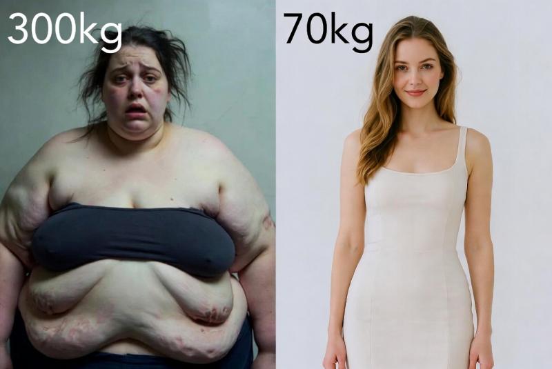 Voor en na Ozempic zoals bedacht door AI (Afbeelding: Grok / FOK.nl) Voor en na Ozempic zoals bedacht door AI (Afbeelding: Grok / FOK.nl)