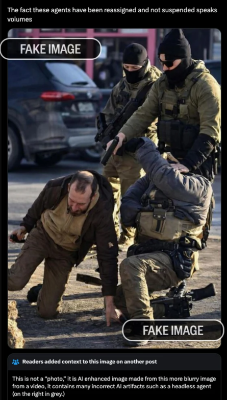 Dit beeld is wijd verspreid, maar nooit gebeurd. Het is AI.